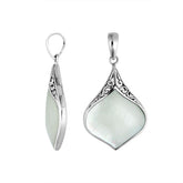 Sterling Silver Mother Of Pearl Drop Shape Pendant With Polished Balinese Design